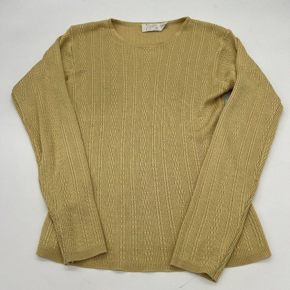 Belford Vintage 100% Silk mini cable knit yellow sweater Medium